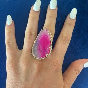 Large pink geode crystal gemstone ring